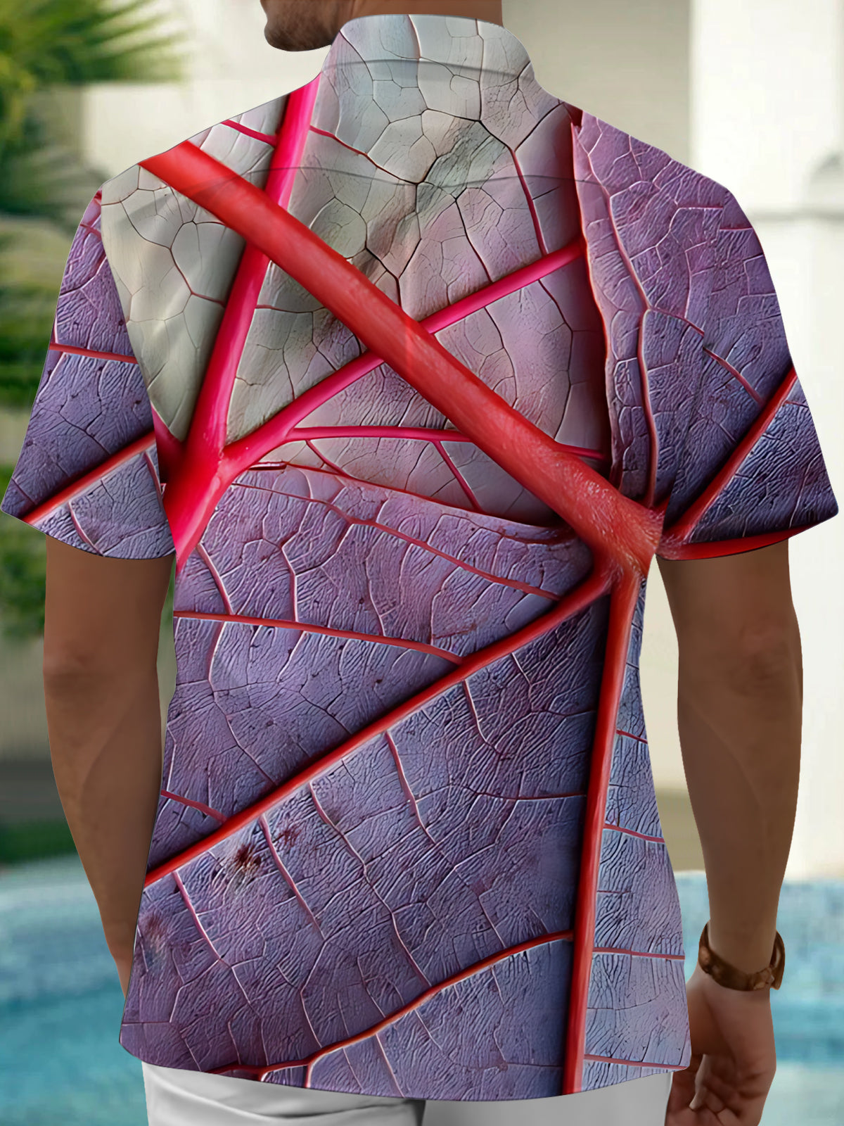 Leaf Print Men's Pocket Short Sleeve Shirts