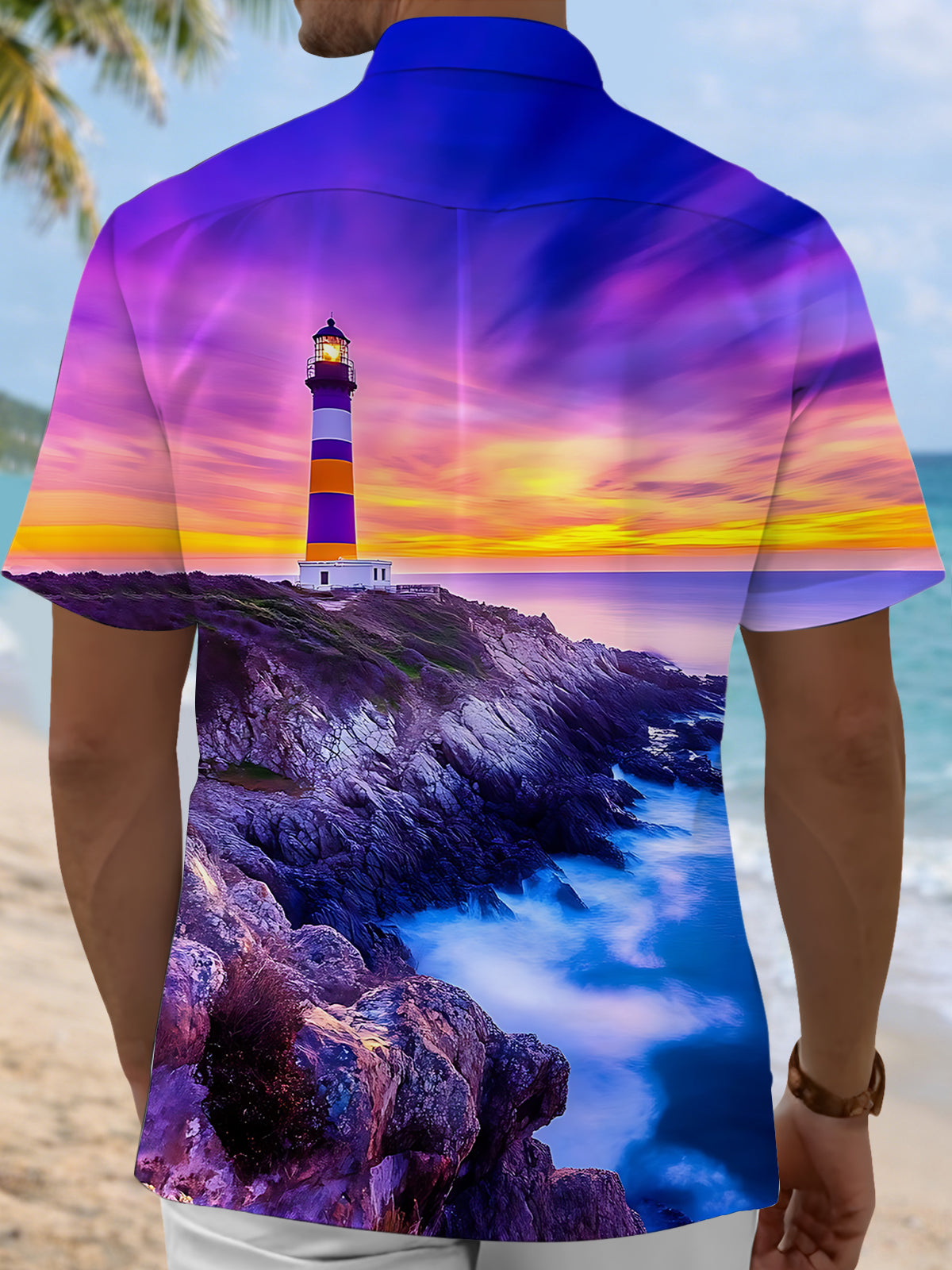 Lighthouse Print Men's Pocket Short Sleeve Shirts