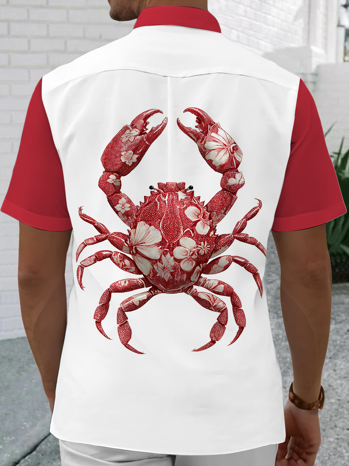 Crab Print Men's Pocket Short Sleeve Shirts