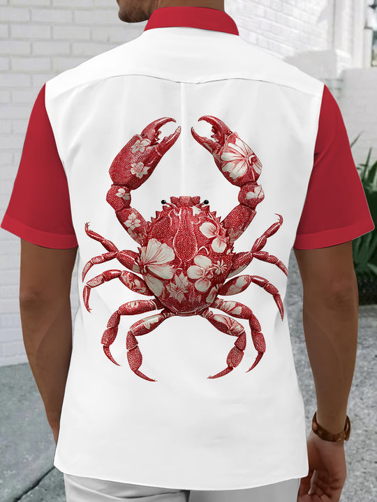 Men's crab print short sleeve shirt back view