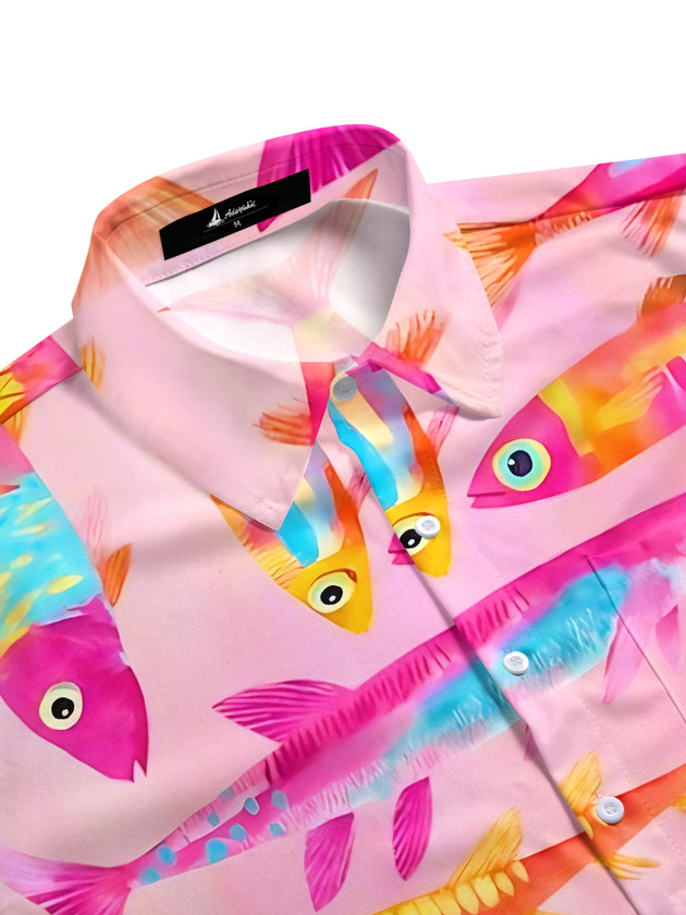 men's ocean print shirt side view