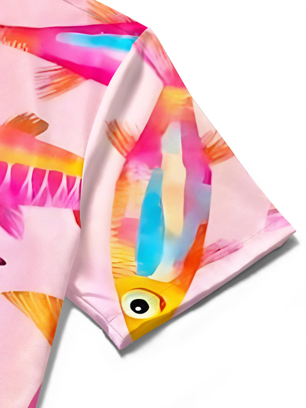 men's fish print shirt close-up short sleeve