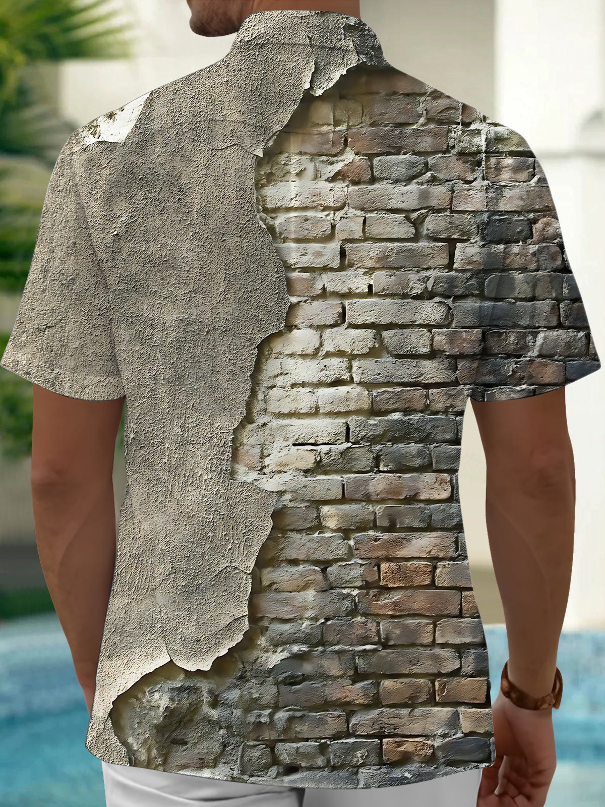 Wall Print Men's Pocket Short Sleeve Shirts