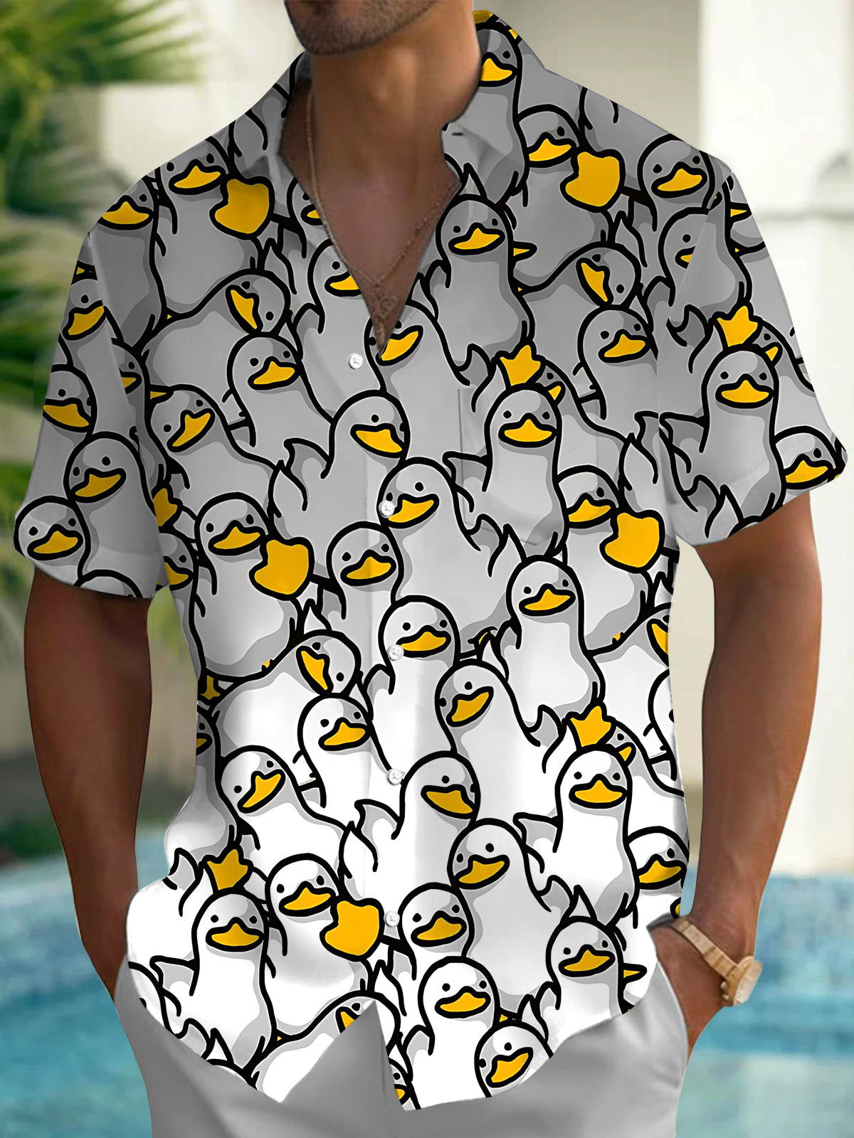 Duck Print Men's Pocket Short Sleeve Shirts