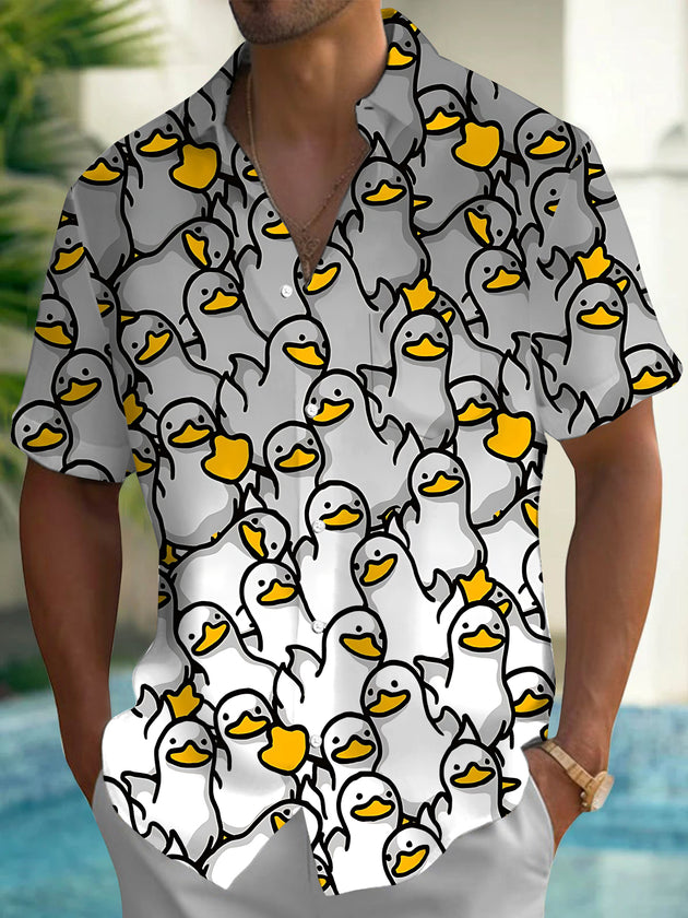 Men's duck print short sleeve shirt front view