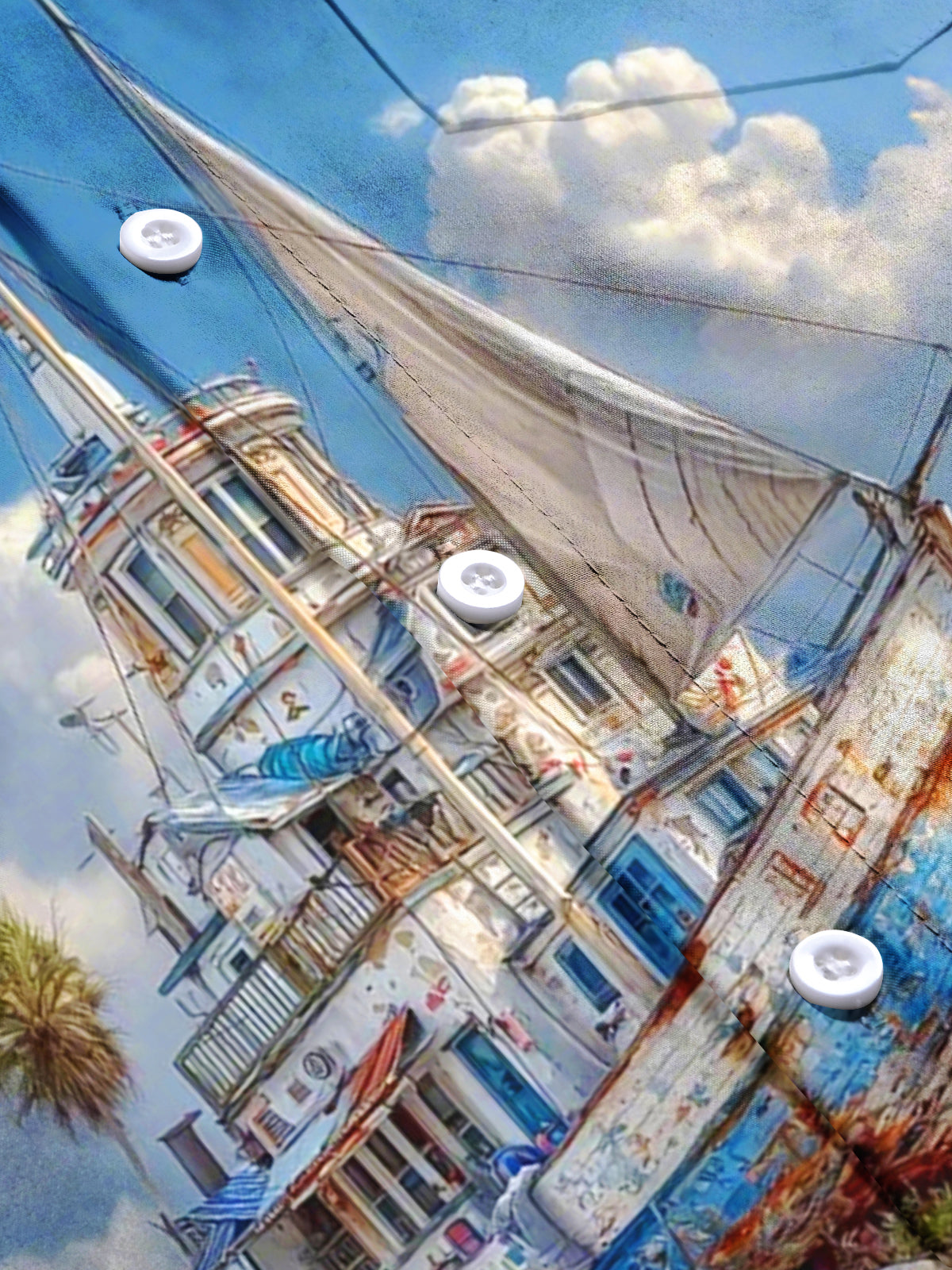 Beach Boat Print Men's Pocket Short Sleeve Shirts