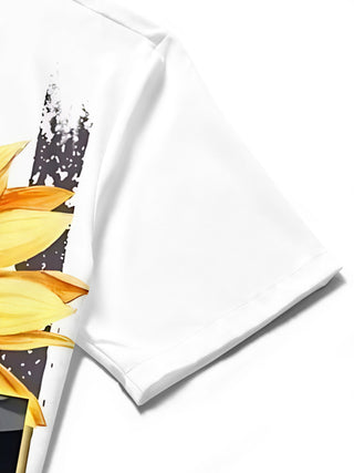 men's sunflower print shirt close-up short sleeve