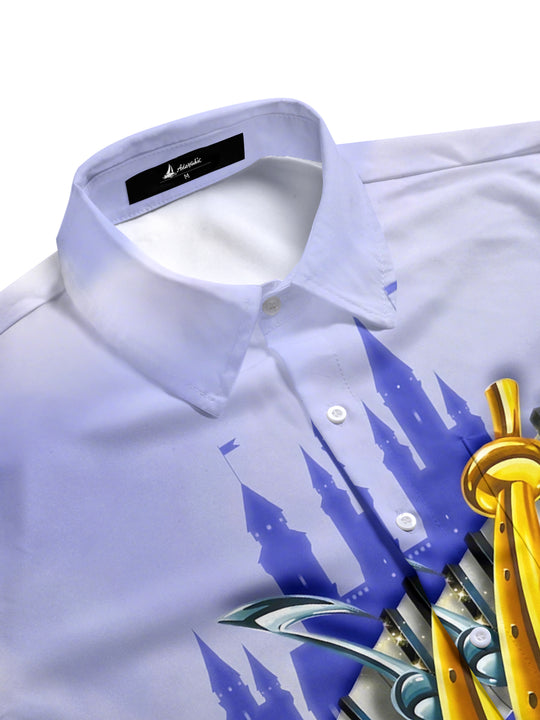 men's guitar print shirt side view