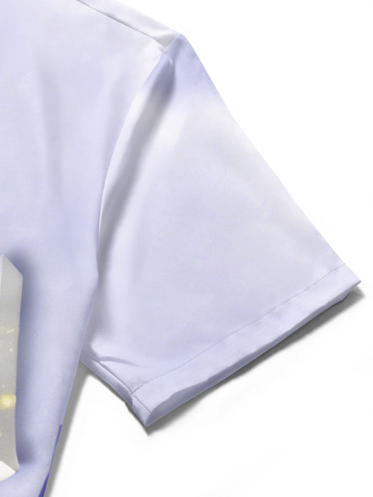 men's music print shirt close-up short sleeve