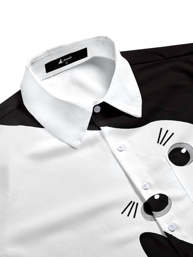 Men's cat print pocket half sleeve shirt side view