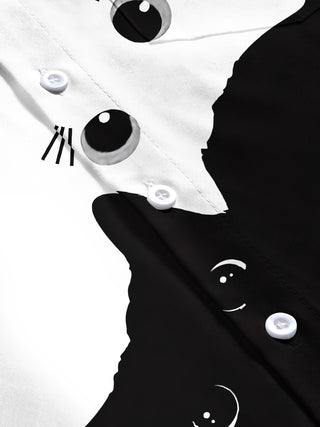 men's cat print short sleeve flat lay shirt