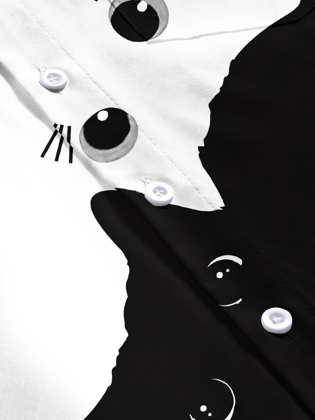 men's cat print short sleeve flat lay shirt