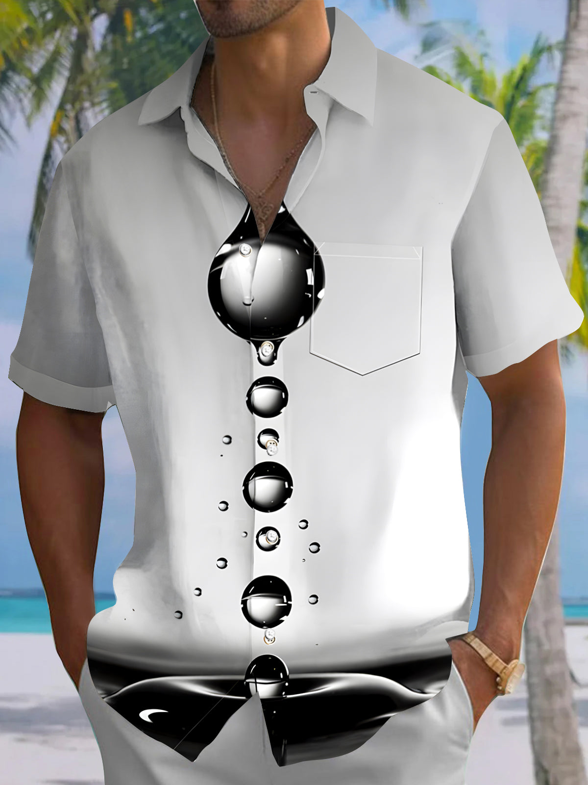 Hawaiian Water Drop Men's Pocket Short Sleeve Shirts
