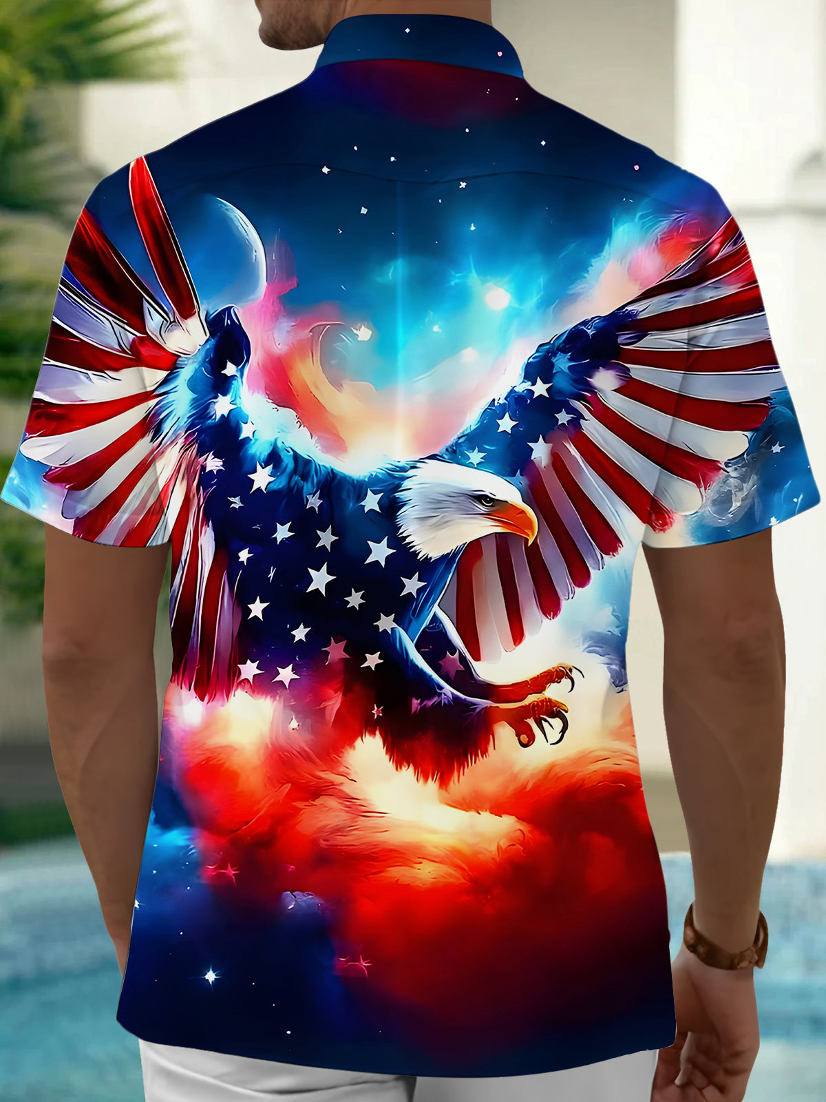 Independence Day American Flag Eagle Men's Pocket Short Sleeve Shirts