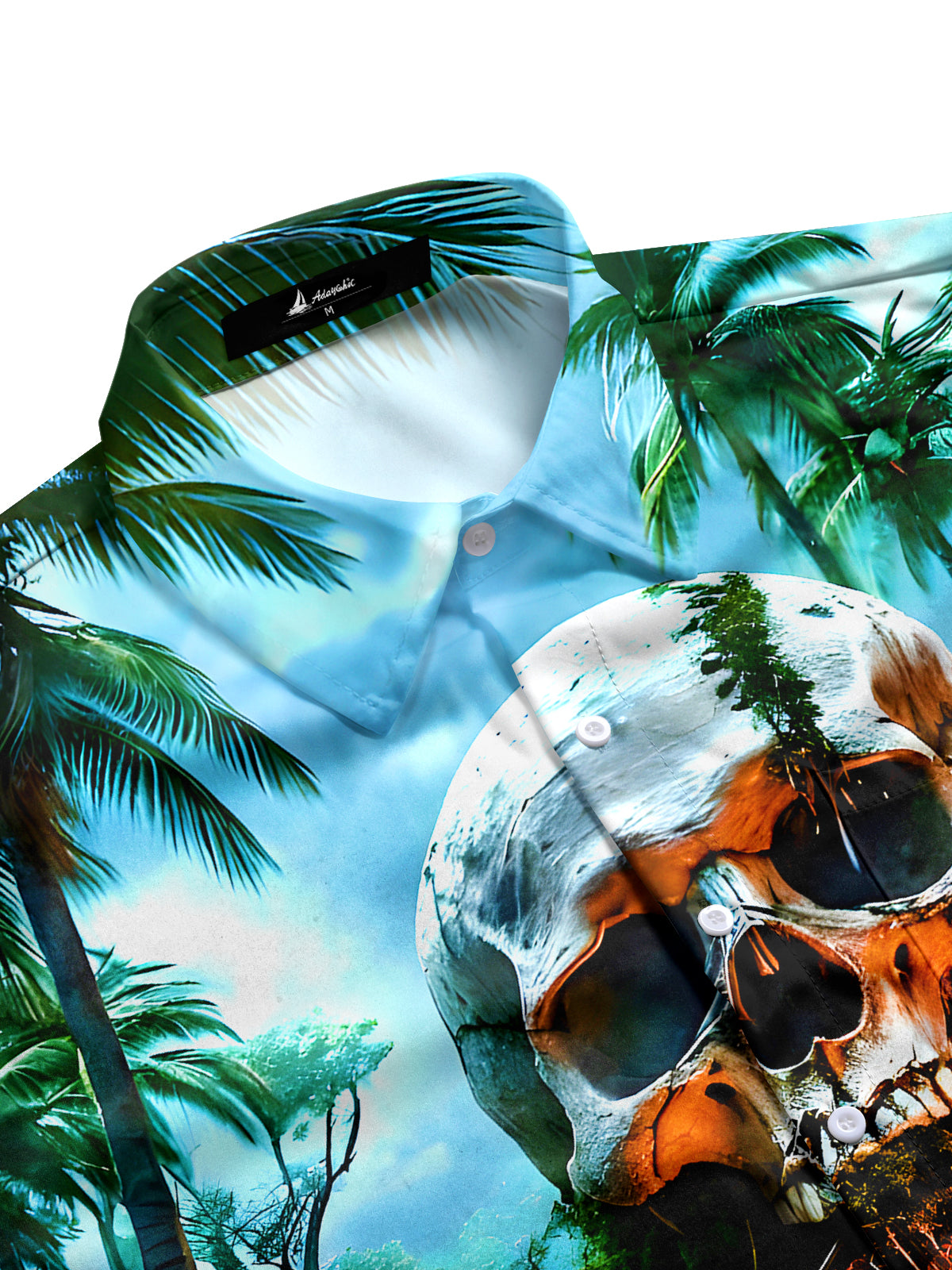 Hawaiian Skull Coconut Tree Men's Pocket Short Sleeve Shirts