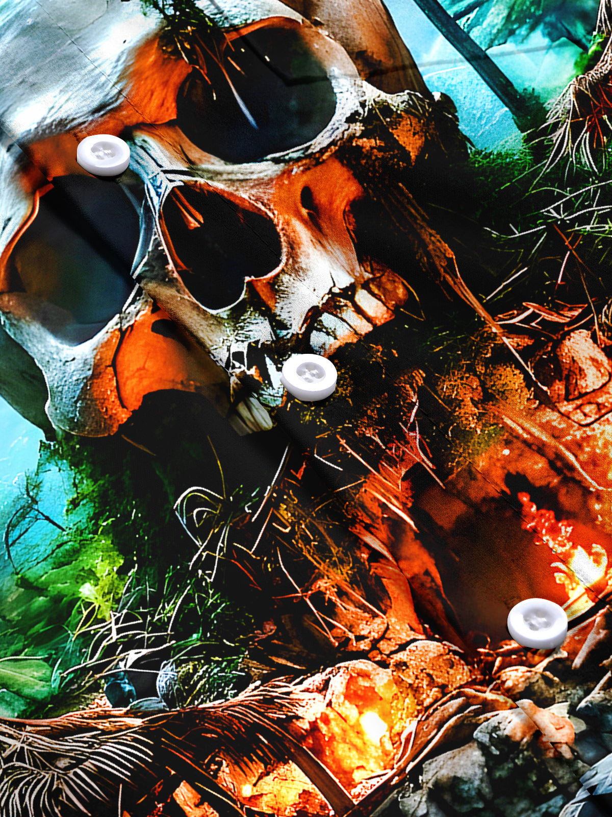 Hawaiian Skull Coconut Tree Men's Pocket Short Sleeve Shirts