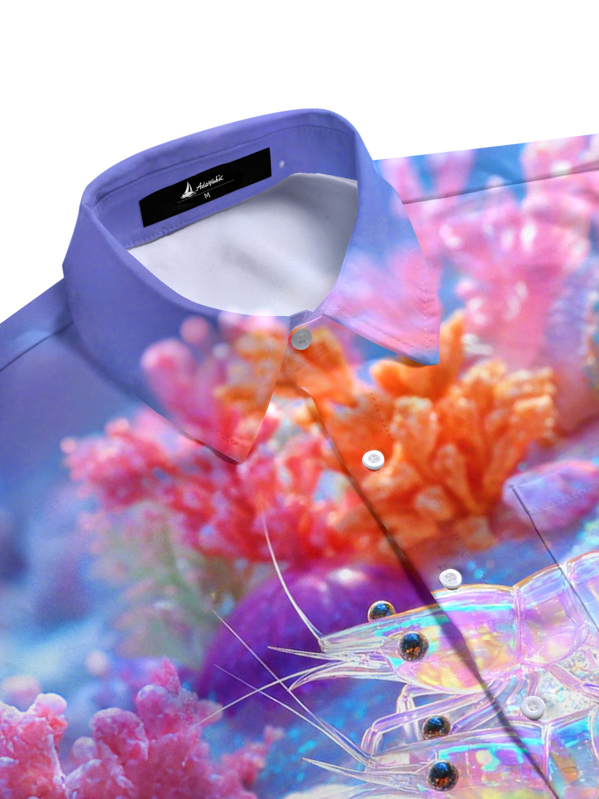 Ocean Coral Shrimp Print Men's Pocket Short Sleeve Shirts