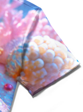 men's ocean print shirt close-up short sleeve
