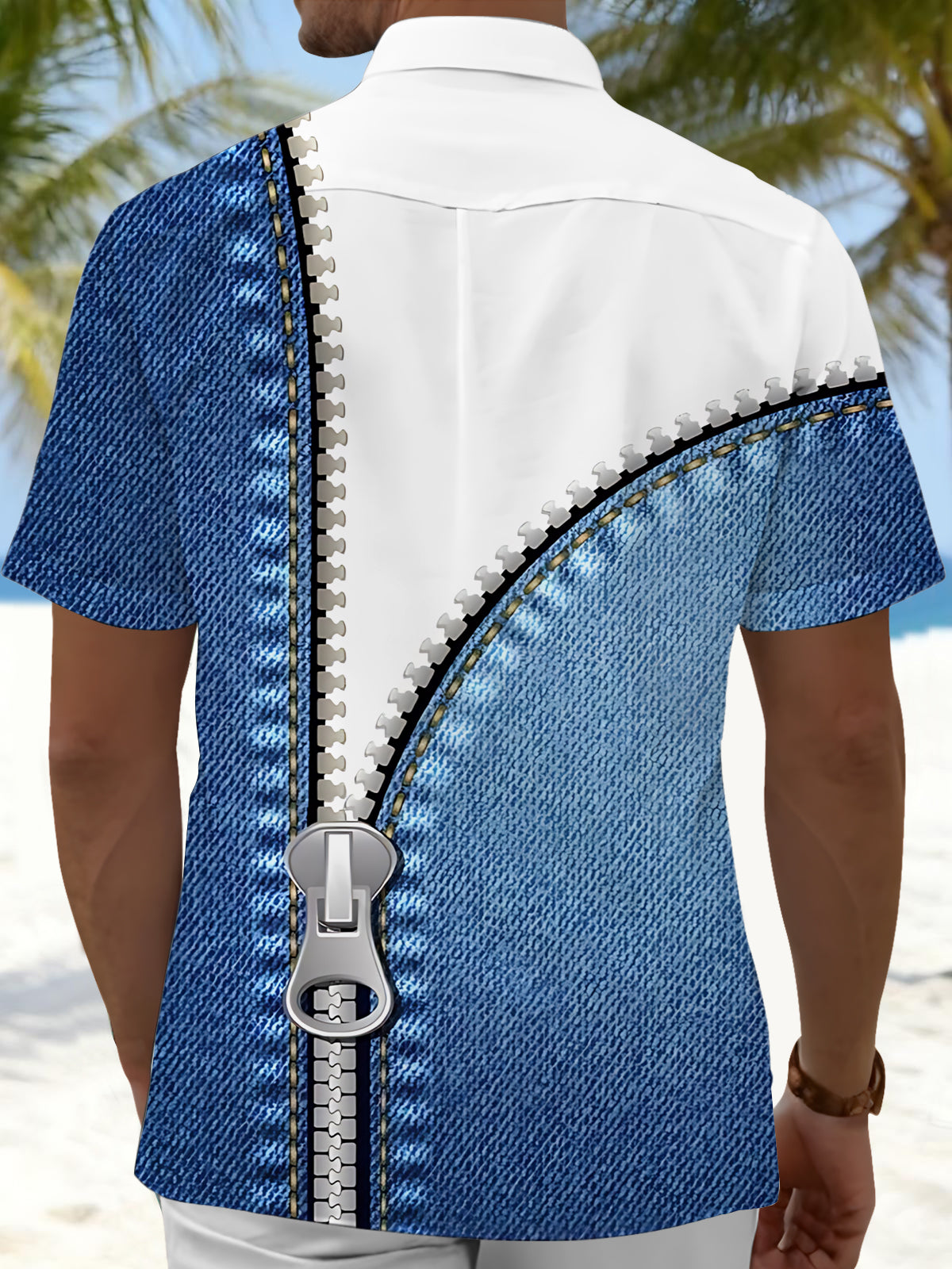 Zipper Print Men's Pocket Short Sleeve Shirts