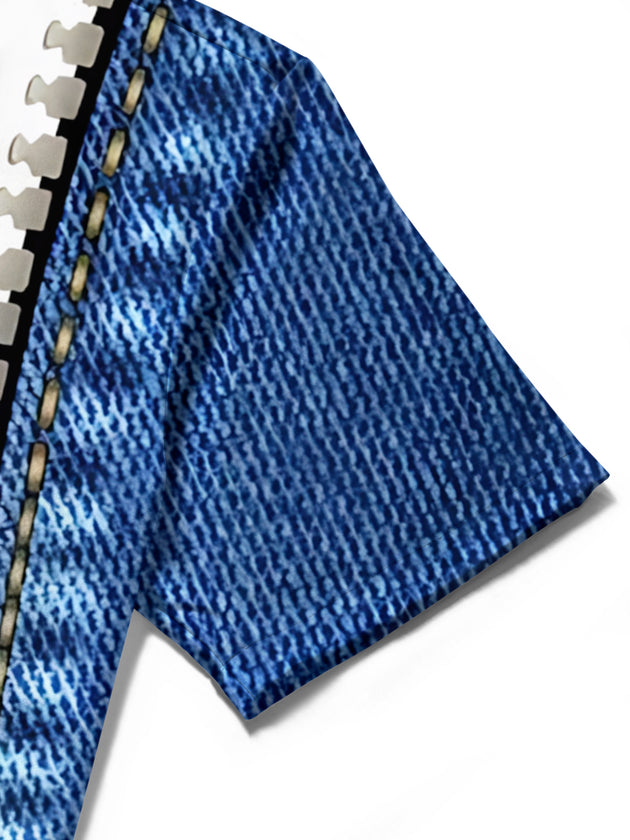 men's zipper graphic shirt close-up short sleeve