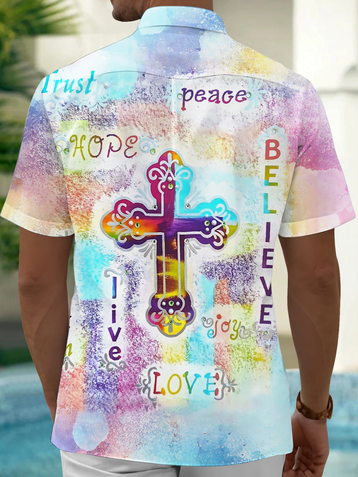 Cross Print Men's Pocket Short Sleeve Shirts