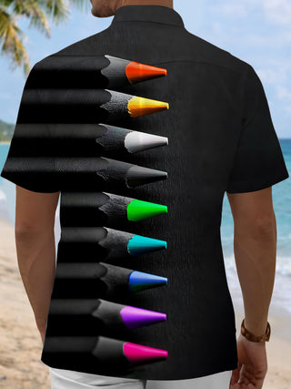 Men's brush print pocket short sleeve shirt back view