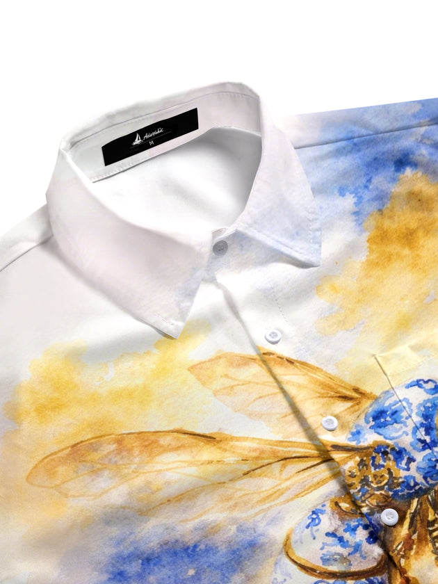Men's bee print pocket half sleeve shirt side view