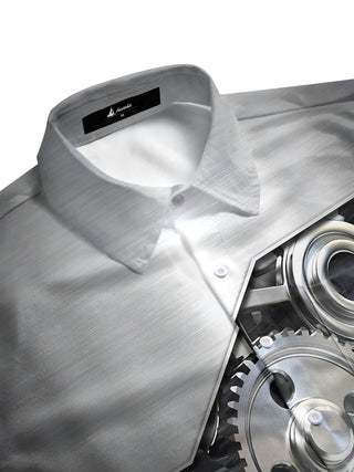 men's side view short sleeve shirt with gear print
