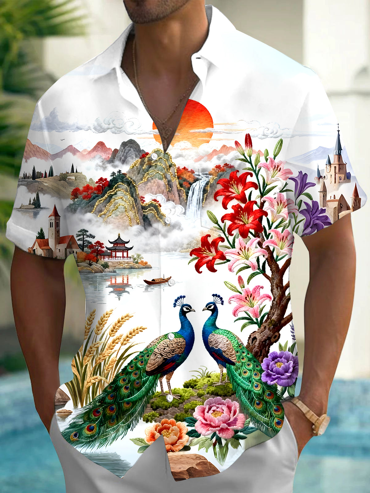 Peacock Men's Pocket Short Sleeve Shirts