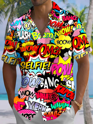 Men's funny word print pocket short sleeve shirt front view