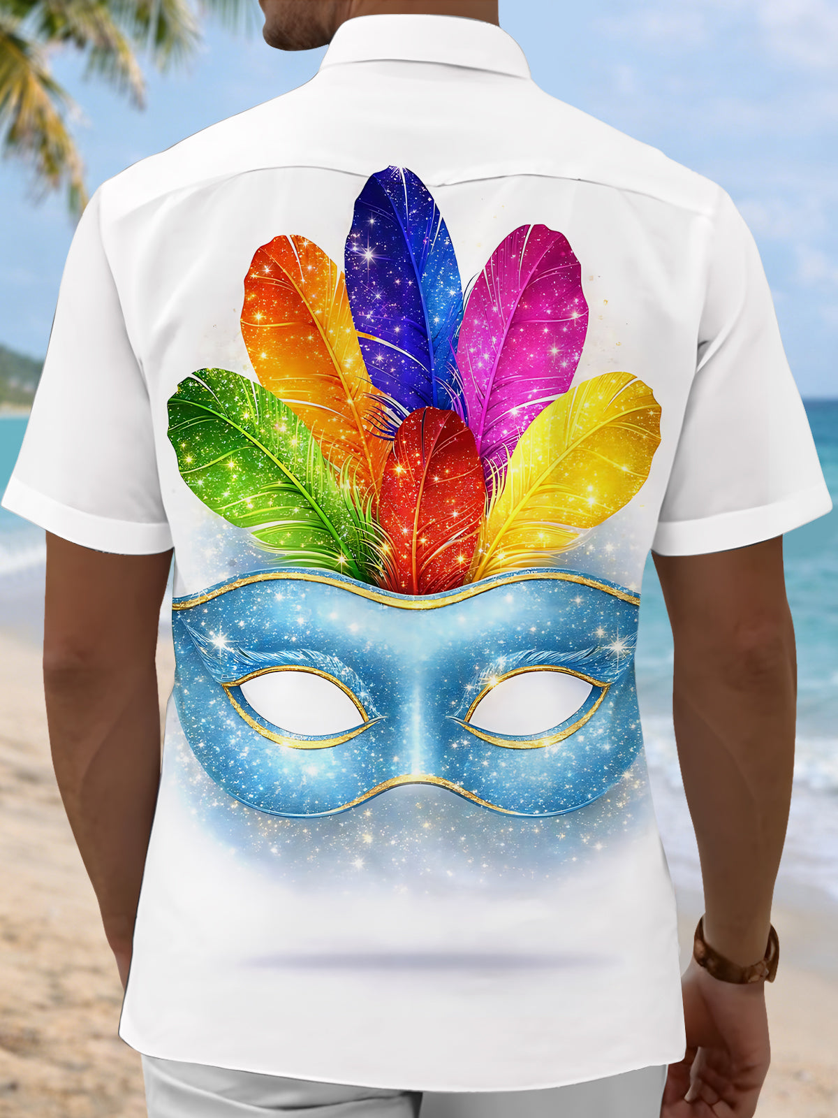 Mask Print Men's Pocket Short Sleeve Shirts