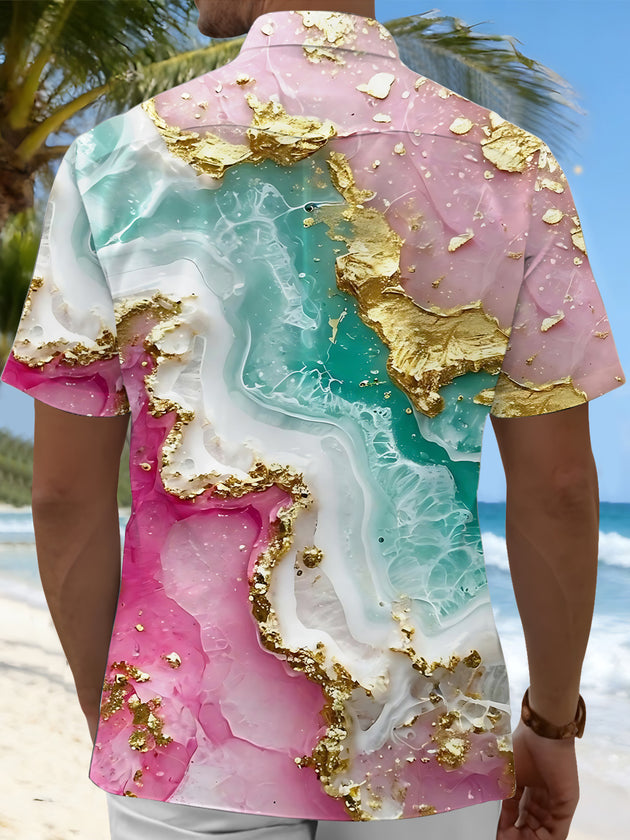 Men's Abstract Print Pocket Short Sleeve Shirt Back View