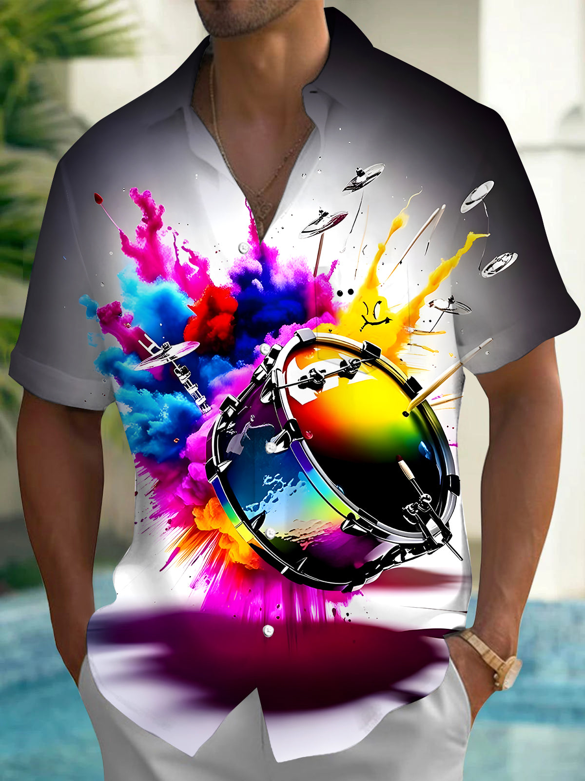Snare Drum Tie Dye Men's Pocket Short Sleeve Shirts