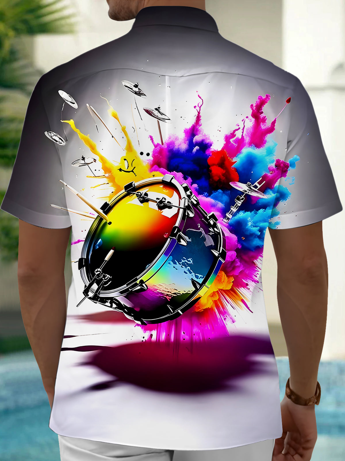 Snare Drum Tie Dye Men's Pocket Short Sleeve Shirts