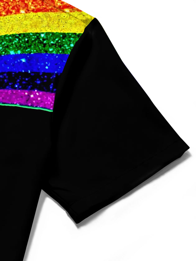 Rainbow Clover Print Men's Pocket Short Sleeve Shirts