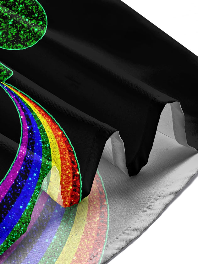 Rainbow Clover Print Men's Pocket Short Sleeve Shirts