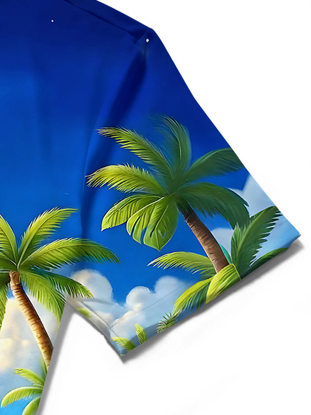 Men's Hawaiian gnome surfing pocket short sleeve shirt close-up detail