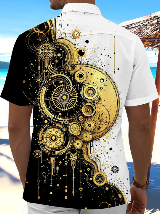 Men's geometric pocket short sleeve shirt back view