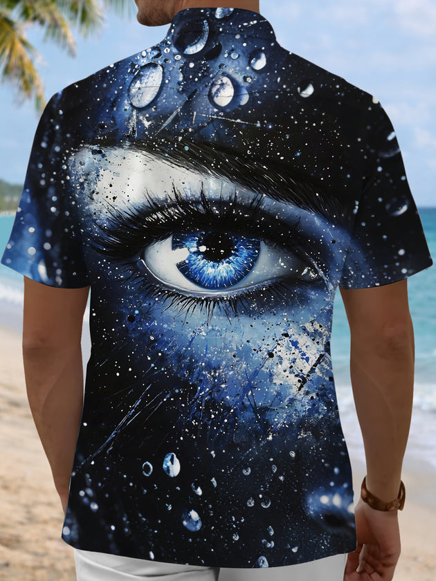 Men's eye print pocket short sleeve shirt back view
