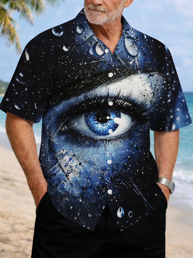Men's eye print pocket short sleeve shirt front view