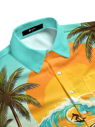 Men's ocean print short sleeve Hawaiian shirt side view