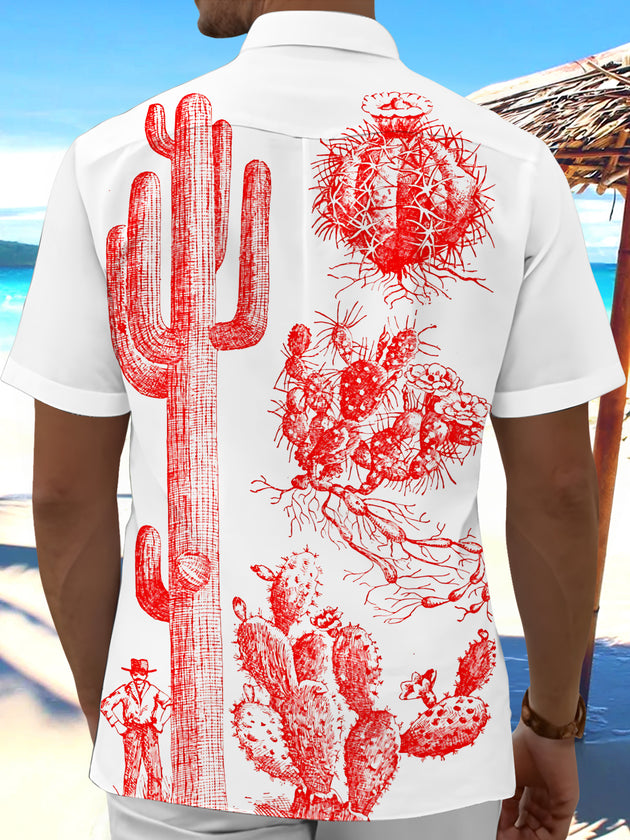 Men's cactus print pocket short sleeve shirt back view