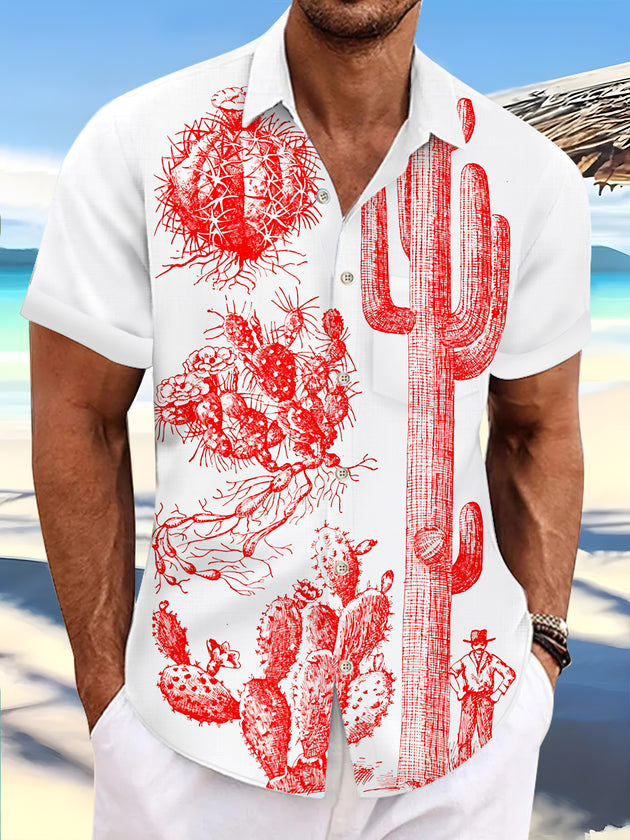 Men's cactus print pocket short sleeve shirt front view