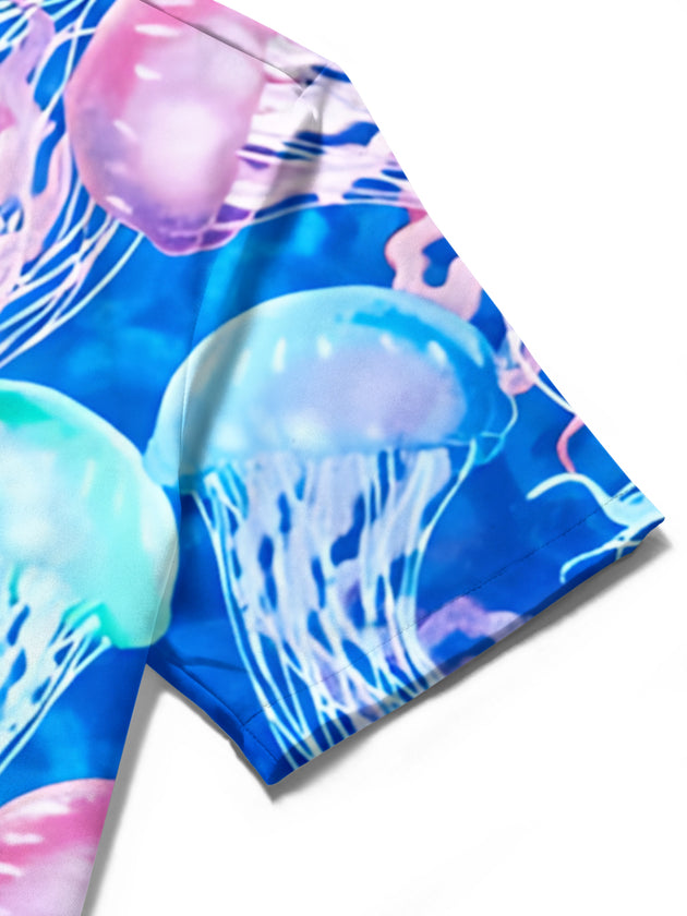 men's fish print shirt close-up short sleeve