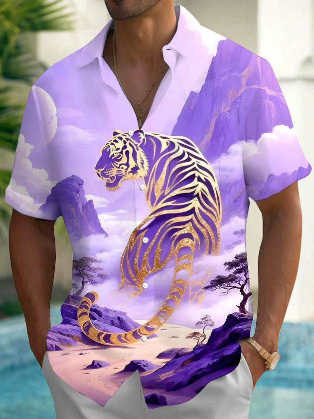 men's tiger print shirt front view