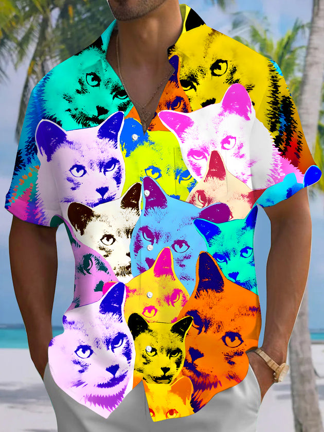 men's cat print shirt front view