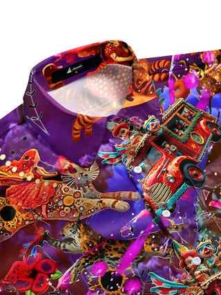 Men's side view half sleeve shirt with car art print and front pocket