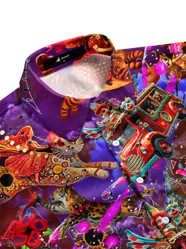 Men's side view half sleeve shirt with car art print and front pocket