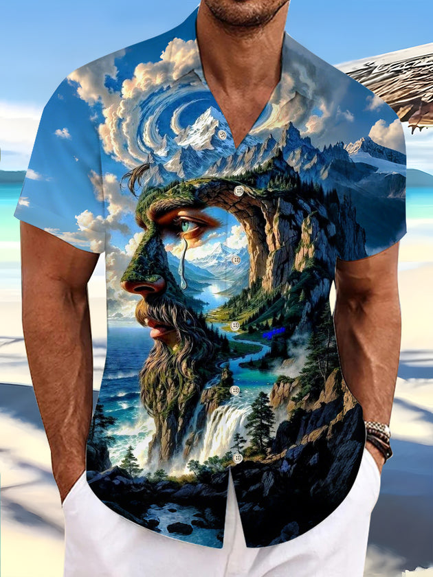men's ocean print shirt front view