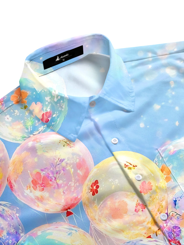 Men's Balloon Print Pocket Half Sleeve Shirt Side View